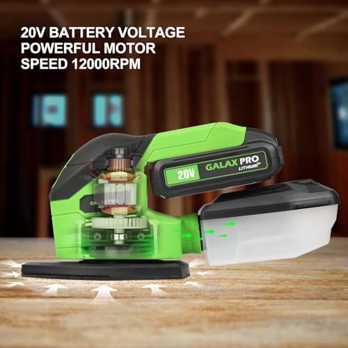 GALAX PRO 20V Cordless Detail Sander 2.0Ah Battery, 20 Pcs Sandpapers