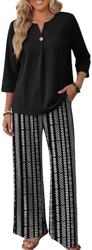 WIHOLL Two Piece Sets for Women 3/4 Length Sleeve Lounge Sets Summer Spring Vacation Travel Outfits Fashion Clothing