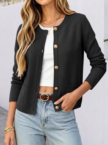 ANRABESS Women's Button Down Cropped Striped Cardigan Sweaters