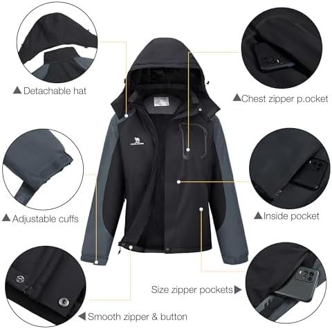 CAMELSPORTS Mens Winter Jacket Waterproof Warm Snow Ski Jackets Faux Fur Fleece Rain Coats with Removable Hood