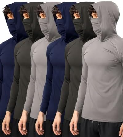 3/6 Packs Mens Sun Protection Fishing Hoodie with Face Mask