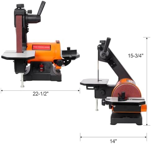 1x30 Inch Bench Belt Sander with 5 Inch Disc, Benchtop Belt & Disc Sander with 0-45° Tilt Cast Aluminum Worktable, Quick-Release Belt Change, Miter Gauge & Dual Dust Ports for Woodworking