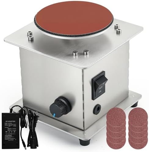 Mini Tabletop Disc Sander, 4” Electric Bench Sanding Machine with 20 Sandpapers, Stepless Speed Control 0-6000 RPM, Forward/Reverse Switch, DIY Woodworking & Craft Tool