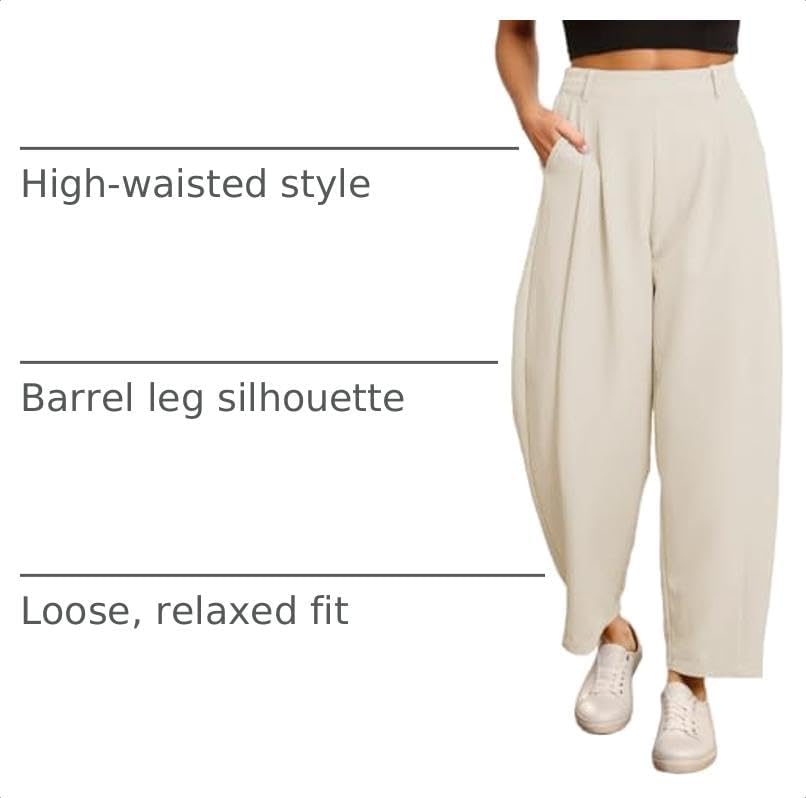 EVALESS Womens Wide Leg Barrel Pants with Pockets