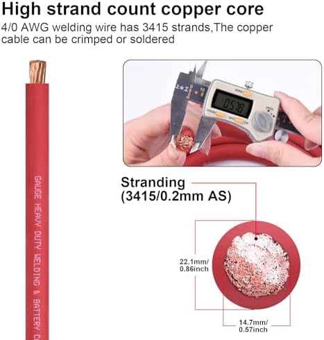 iGreely 4/0 Gauge Wire, 20 Feet Red 4/0 AWG Flexible Welding Battery Copper Cable for Automotive Inverter Solar system RV, 5pcs 5/16""&5pcs 3/8"" Copper Terminal Cable Lug+Heat Shrink Tubing