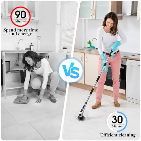 Electric Spin Scrubber,IPX7 Waterproof Cordless Cleaning Brush, Bathroom Scrubber with Adjustable Handle and 9 Replaceable Brush Heads,3-speeds,Electric Rotary Scrubber for Bathroom,Tub,Tile