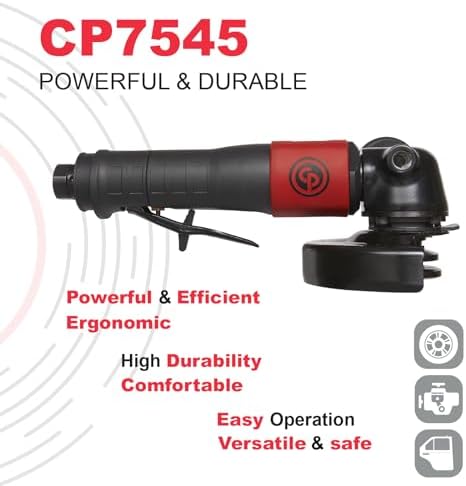 Chicago Pneumatic CP7545-C - Air Grinder Tool, Welder, Woodworking, Automotive Car Detailing, Stainless Steel Polisher, Heavy Duty, Right Angle Grinder, 4.5 Inch (115 mm), 1.13 HP/840W - 12000RPM