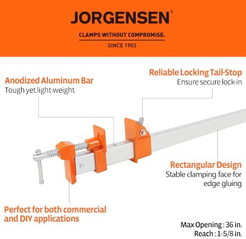 Jorgensen 36-Inch Aluminum Bar Clamps, 1000 lbs Clamping Force, 2-Pack