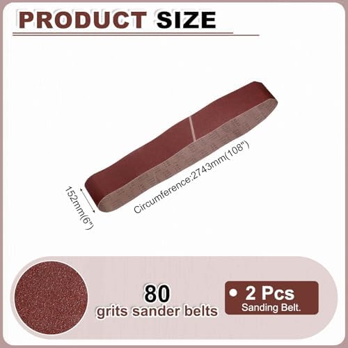 HARFINGTON 6 x 108 Inch Sanding Belts, 2 Pcs 80 Grits Aluminum Oxide Abrasive Belt Sander File Belt for Woodworking, Metal Polishing, Knife Sharpener