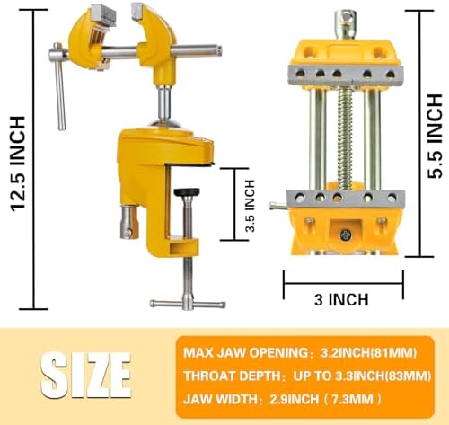 MAXMAN Bench Vise, 360° Cast Steel Swivel Base, 3 inch Multi-Purpose Clamp