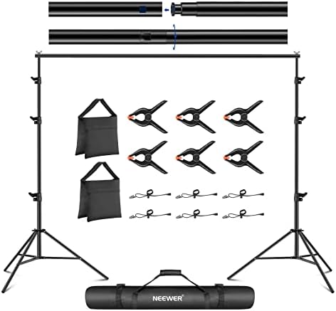 NEEWER 8.5x10ft Adjustable Backdrop Stand Kit, Photography Background Support System with 4 Crossbars, 6 Spring Clamps, 6 Backdrop Clips, 2 Sandbags, and Carrying Bag for Photo Video Party Ceremony