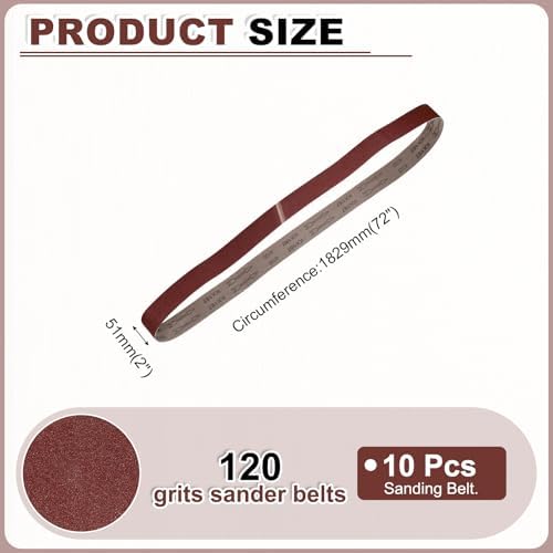 HARFINGTON 2 x 72 Inch Sanding Belts, 10 Pcs 120 Grits Aluminum Oxide