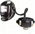 True Color Auto Darkening Welding Helmet with PAPR Respirator System, Large Viewing Screen Welding Hood with Fan for MIG TIG ARC, Powered Air Purifying Respirator Mask (Black)