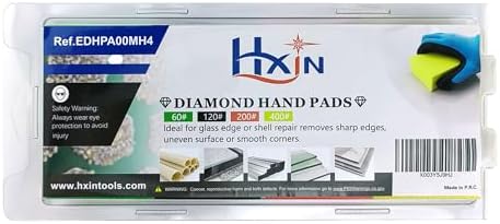 Diamond Hand Polishing Pad Diamond Sanding Block Foam Backed Diamond Sponge Sanding Pads for wet or dry grinding polishing for Granite Marble Stone Tile Glass Ceramic (4, 60/120/200/400# Hexagon)