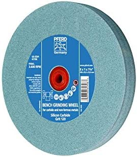 PFERD Vitrified Bench Grinding Wheel – Carbide, 8" Diameter, 1" Thick, 1-1/4" Arbor, 120 Grit, Silicon Carbide, for Carbide Tool Sharpening and Grinding - Part 61796
