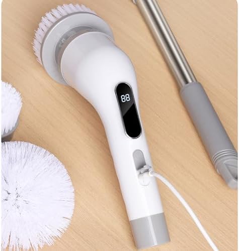 Electric Spin Scrubber, Cordless Cleaning Brush Scrubber for Home, 9 Replaceable Brush Heads, 50Mins Work Time, 3 Adjustable Size, 3 Strong Speeds for Bathroom Shower Bathtub Car Glass, Gray Color