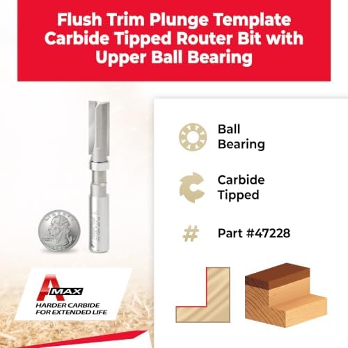 Amana Tool - 47228 Carbide Tipped Flush Trim Plunge Template 1/2 Dia x 1-1/4 x 1/2" Sh
