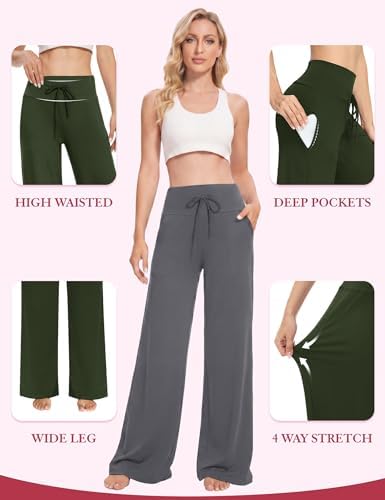 Showitty Wide Leg Pants for Women with Pockets, High Waist Yoga Lounge