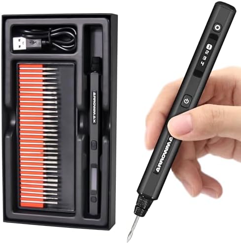 AM ARROWMAX Mini Engraving Pen: Ultimate Cordless Portable Tool for Artists & DIYers - Engrave 50+ Surfaces - Beginner Friendly - Engraving Pen for Bead, Metal, Wood, Glass and Plastic,Black