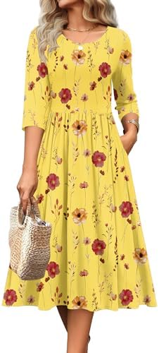Zeagoo 3/4 Sleeve Women's Dress Casual Aline Summer Fall Midi Long Dresses
