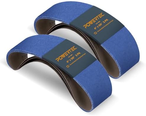 POWERTEC 6PK 4x36 Sanding Belts, 120 Grit Zirconia, 4 x 36 Inch Sanding Belts for Benchtop Belt and Disc Sander, Belt Sandpaper for Woodworking, Metal Grinding, Deburring, Rust Removal (443612Z-3-P2)