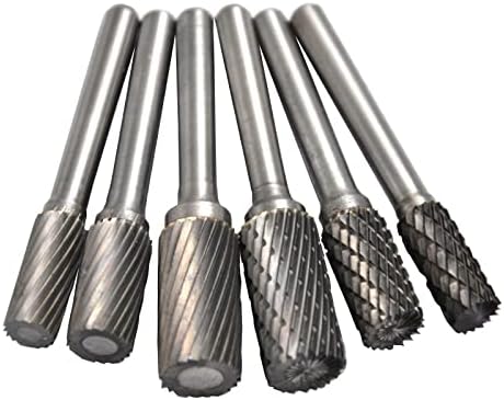 6Pcs Single Double Burrs set Flat Cutter Cylinder Solid Carbide Burrs Heavy Duty Grinding Heads Chamfering Abrasion Industrial Deburring Rotary Tools for Straight Edges Surfaces Bottom Holes