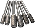 6Pcs Single Double Burrs set Flat Cutter Cylinder Solid Carbide Burrs Heavy Duty Grinding Heads Chamfering Abrasion Industrial Deburring Rotary Tools for Straight Edges Surfaces Bottom Holes