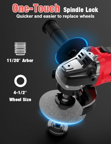 Cordless Angle Grinder for Milwaukee M18 18V Battery, 4-1/2" Grinder Tool w/Auxiliary Handle, 6 Variable Speeds, 10 Sandpapers, 2 Cutting & 2 Grinding Wheels,Wrench, Lock-on Slide Switch for Polishing