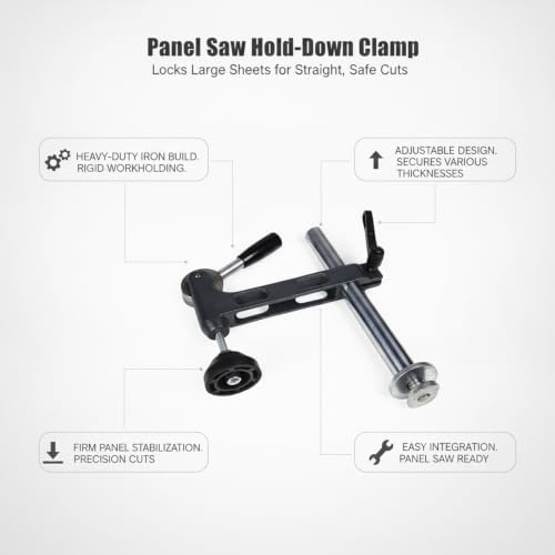 Iron Panel Saw Hold-Down Clamp for Woodworking, Horizontal Workholding Device Secures Large Sheets for Straight Cuts, Black Finish