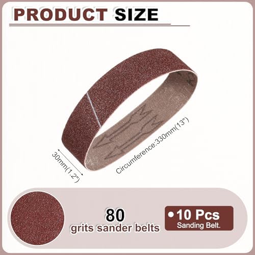 HARFINGTON 1.2 x 13 Inch Sanding Belts, 10 Pcs 80 Grits Aluminum Oxide