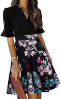 Mokayee Womens Summer V Neck Ruffle Short Sleeve Fit and Flare Knee Length Church Wedding Guest Dresses with Pockets