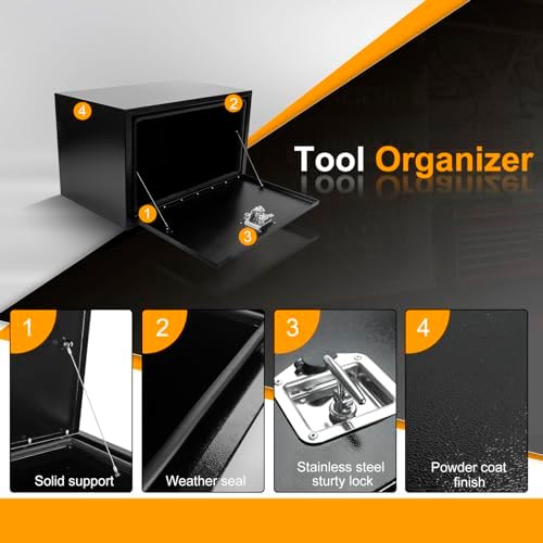 36 Inch Underbody Truck Box Steel Storage Tool Box,36 x 18 x 18 Tool Chest Organizer w/Lock and Keys For Pickup,Truck Bed, RV, Trailer,Heavy Duty Waterproof Black box