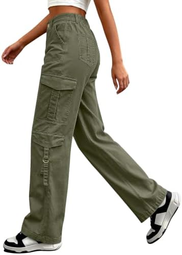 Eddoyee Cargo Pants for Women Elastic High Waisted Wide Leg Hiking Pants