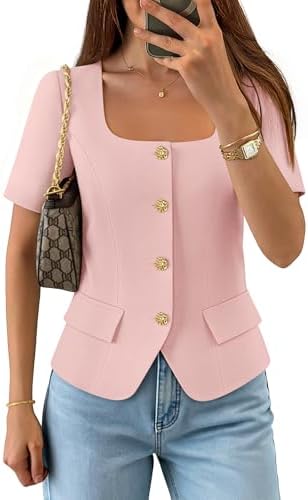 ZESICA Womens Summer Vest Top Short Sleeve Blouse Suit Blazer Work Outfits