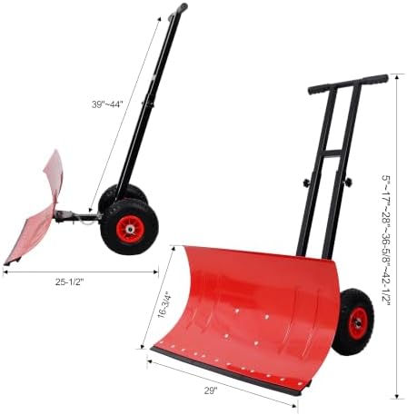 29" Dual Bar Snow Shovel with Wheels, Adjustable Pusher for Driveway