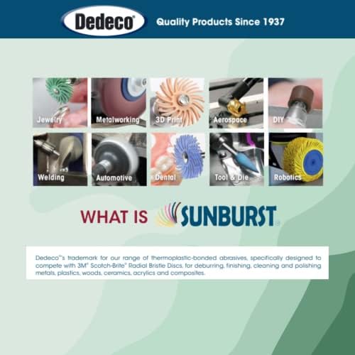 Dedeco Sunburst Radial Bristle Discs 6-Pack - 7/8" Curved 4-Ply Mounted Discs - Light Green 14000 Grit (Ultra-Fine, 1 Micron) - Aluminum Oxide for Polishing & Finishing