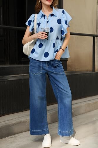 Cicy Bell Womens Cropped Wide Leg Jeans High Waisted Baggy Denim Ankle Pant