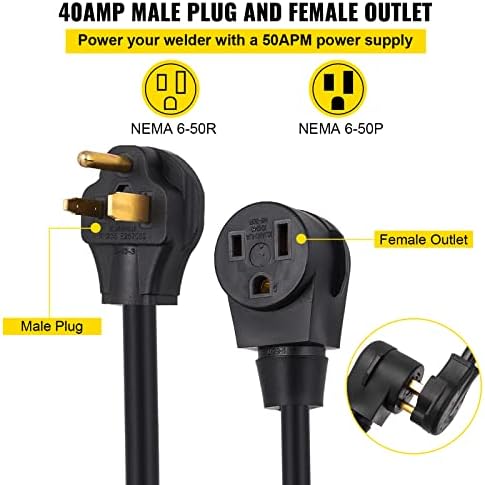 VEVOR Welding Extension Cord 40A 25ft, NEMA 6-50P to 6-50R Welding Cable, 8 AWG STW Heavy Duty Welder Power Cord for MIG TIG Plasma Lincoln Miller, ETL Listed