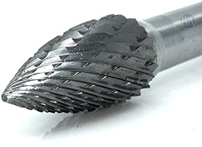 Benchmark Abrasives 6” Pointed Tree Shape Double Cut Tungsten Carbide Die Grinder Bits Metal Deburring Tool Rotary Burr, 1/4 Inch Shaft, Engraving Tool for Woodworking Shaping Carving (SG-3)