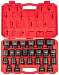 TEKTON 3/4 Inch Drive Impact Socket Set, 25-Piece | SID93313 | (17 - 50 mm, Common Sizes), Shallow, 6-Point, Case
