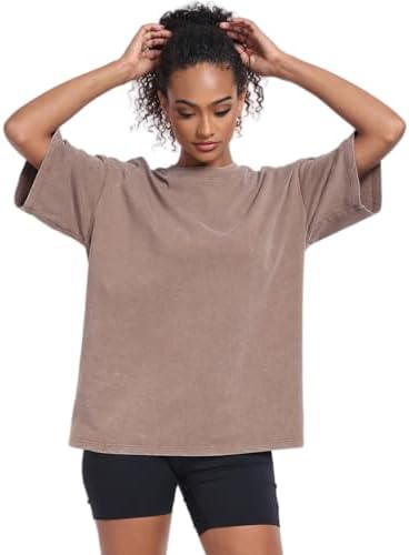 Womens Vintage Oversized T Shirts Acid Washed Baggy Cotton Tee Workout Gym Shirts Boyfriend Short Sleeve Tops