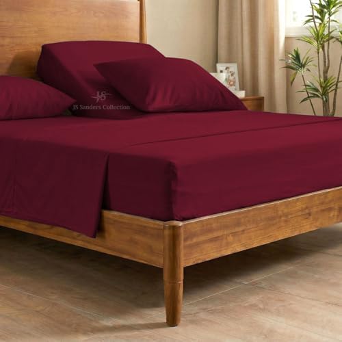JS Sanders Collection Split Head Sheet Set 4PC Queen Size, Burgundy