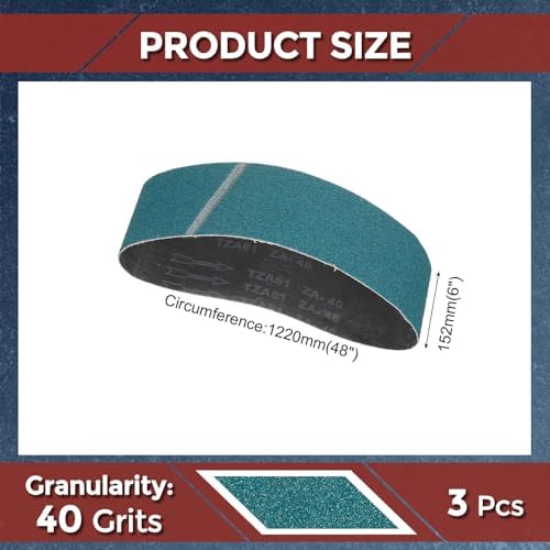 3 Pcs Sanding Belts 6 x 48 Inch 40 Grit Zirconia