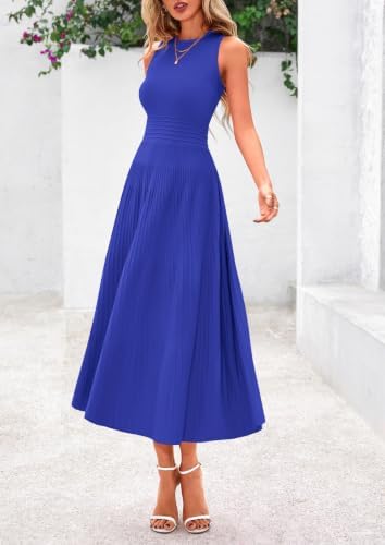 PRETTYGARDEN Women's Summer Pleated Midi Work Dress