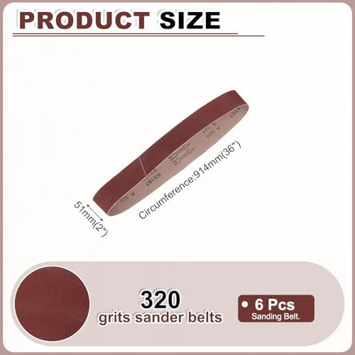 HARFINGTON 2 x 36 Inch Sanding Belts, 6 Pcs 320 Grits Aluminum Oxide