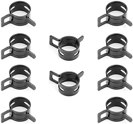 10pcs 0.47" ID Constant Tension Band Hose Clamps, 12mm Spring Band Type Action Hose Clamp Manganese Steel Fuel Line Clamp Low Pressure Air Clip Clamp for Fuel Hose Line Water Pipe Air Tube black