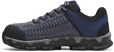 Timberland PRO Men's Powertrain Sport Alloy Safety Toe Industrial Athletic Work Shoe, Grey/Navy-2024 New, 7.5 W