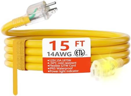HUANCHAIN 14 Gauge Heavy Duty Outdoor Extension Cord 15 FT Waterproof