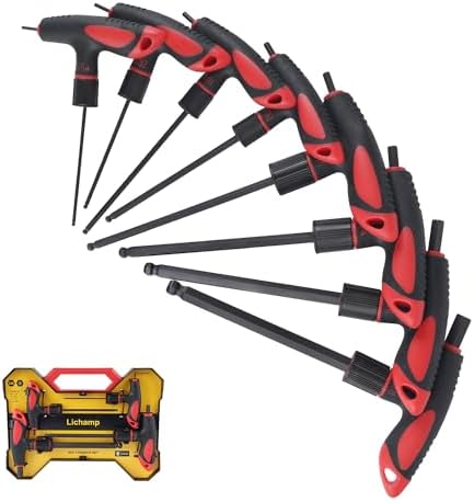 Lichamp 8 Pieces SAE T Handle Allen Wrench Set, 5/64-3/8 Inch, Ball Head | Ball Head, Standard Long Tee Handle Allen Hex Key Set, Heavy Duty Excellent