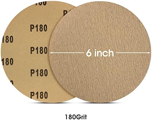 CowboyBOB 100PCS 6 inch Gold PSA Sanding Discs 180 Grit Self Adhesive Sticky-Back Sandpaper Aluminum Oxide Abrasive Sand Paper Woodworking Wood Metal Sanding Disc Roll